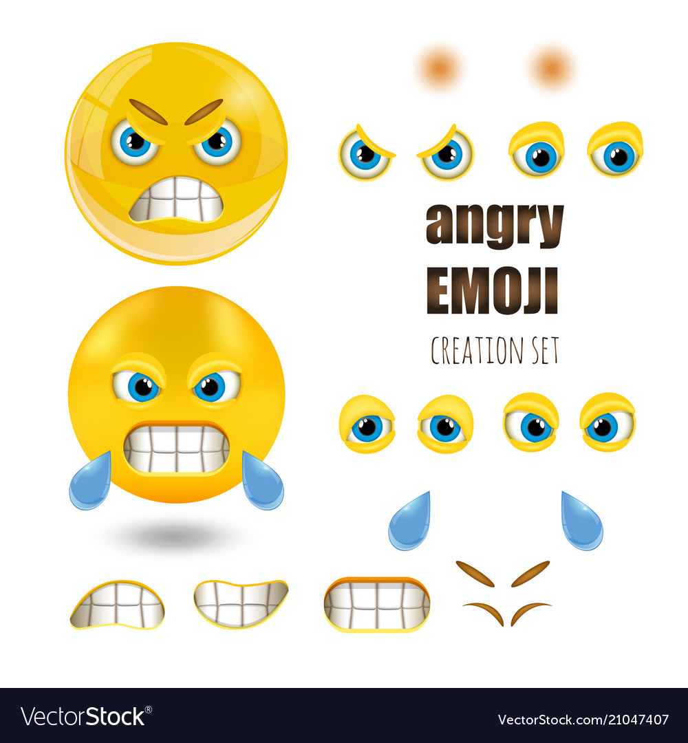 Yellow angry smiley emoticons set emoji