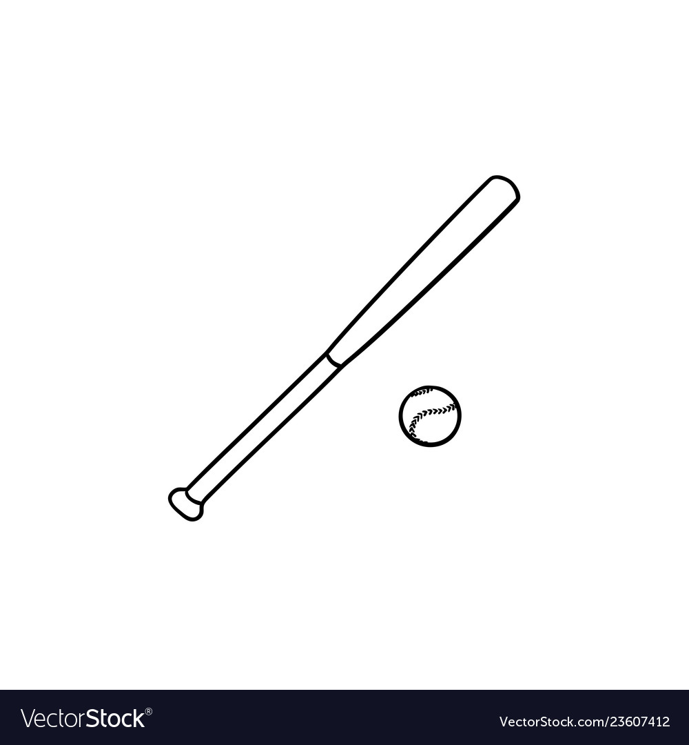 Baseball bat and ball hand drawn outline doodle Vector Image