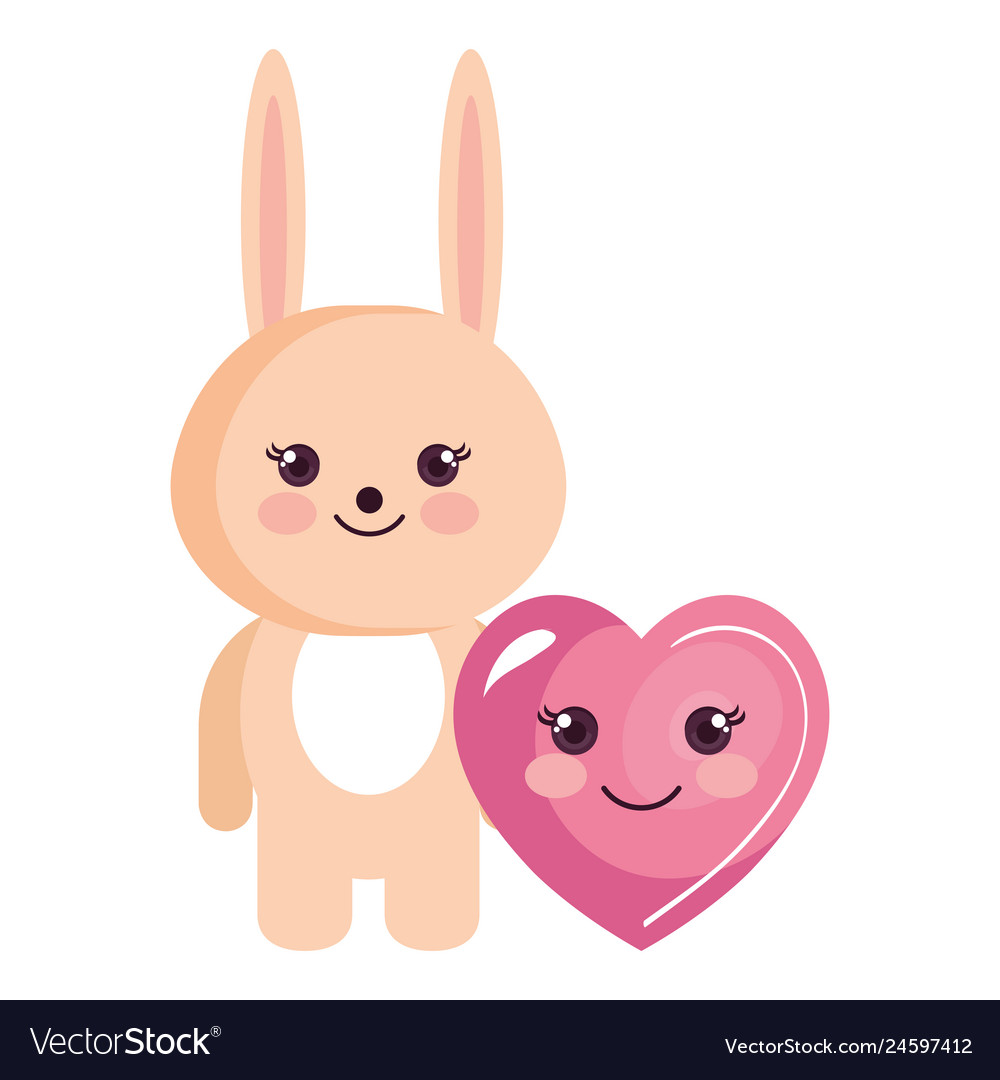 Cute rabbit and heart kawaii characters