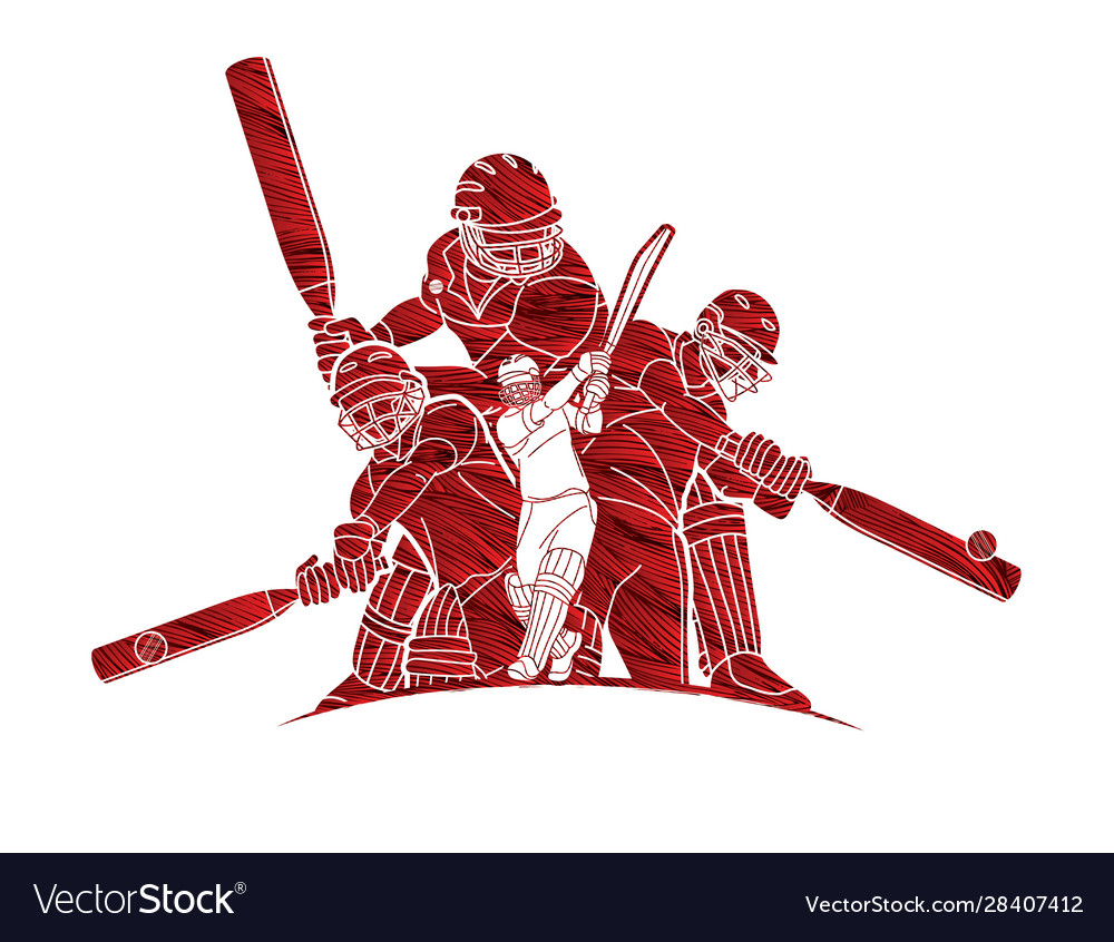 Group cricket players action cartoon sport Vector Image