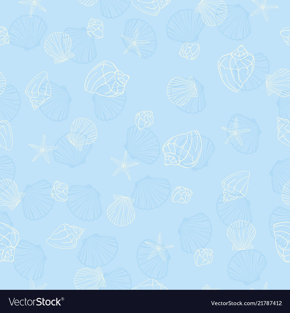 Hand drawn - seamless pattern of seashells marine