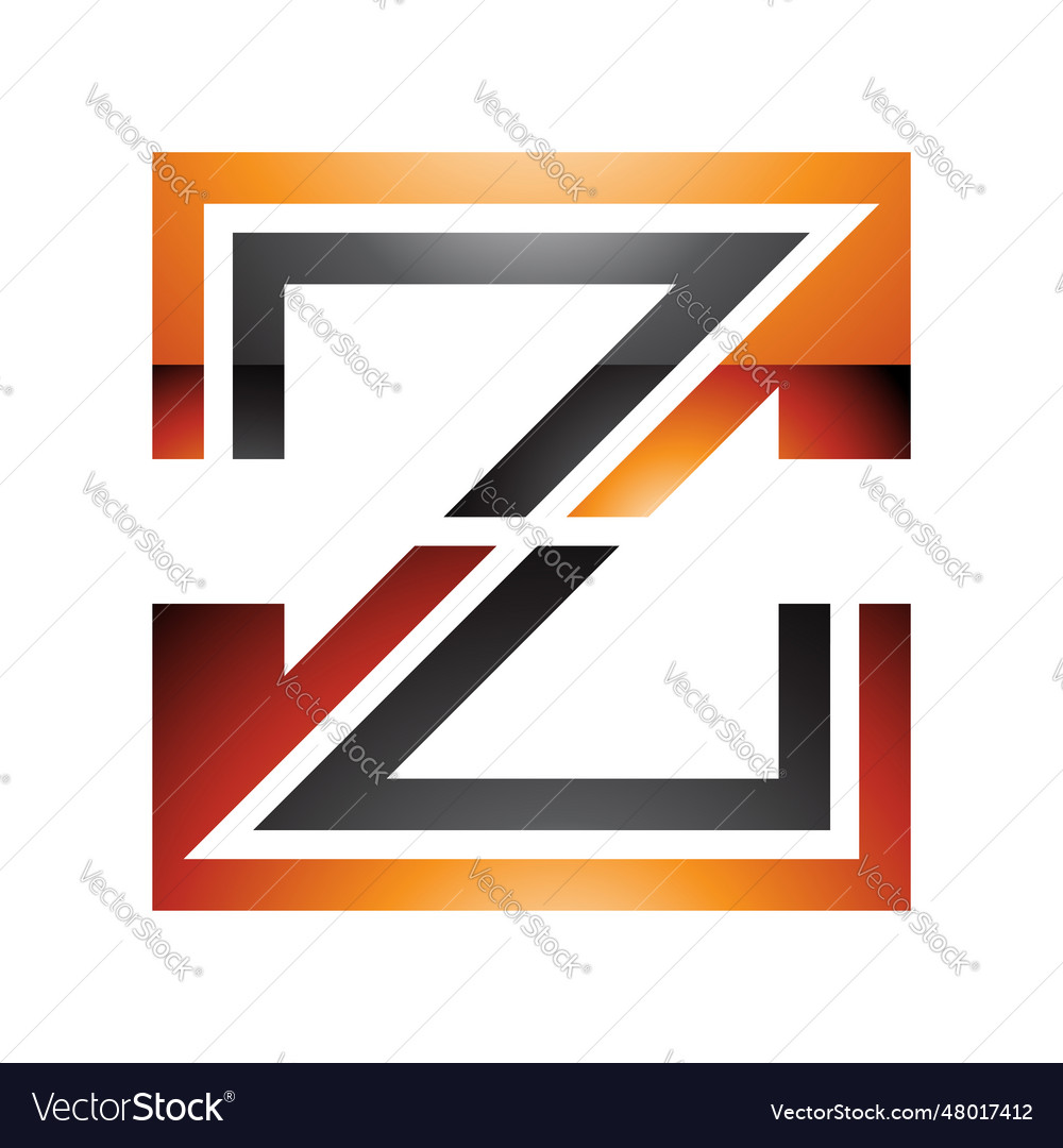 Orange and black glossy striped shaped letter z