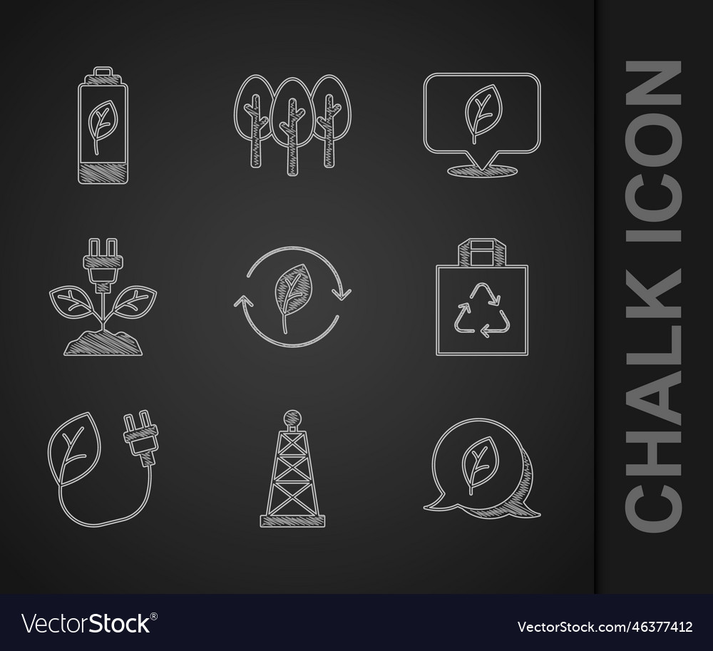 Set recycle symbol with leaf oil rig eco