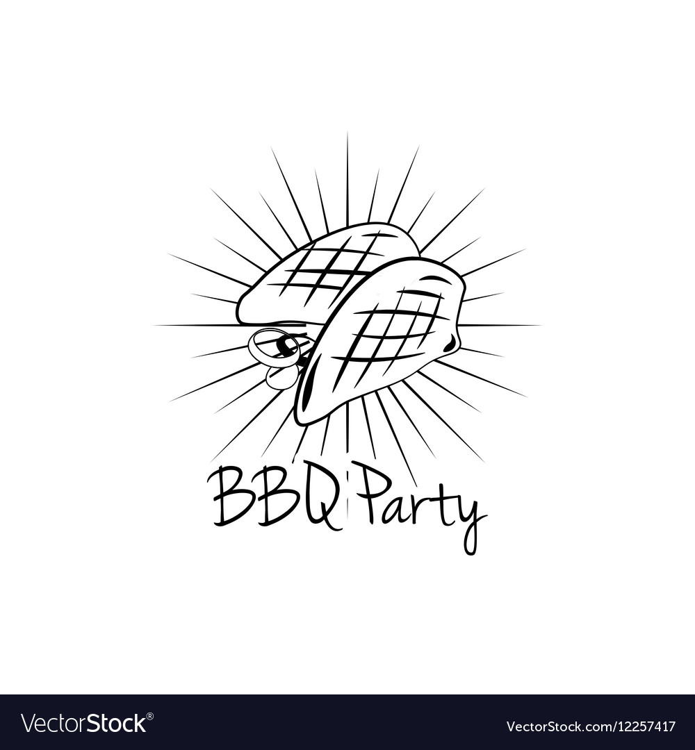 Bbq party badge meat grill label isolated on white