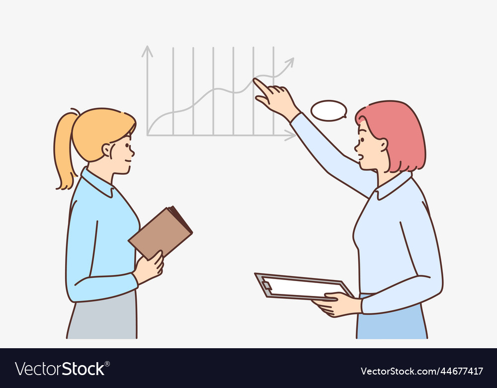 Businesswoman diskutieren Diagramm im Büro vector image Businesswoman diskutieren Diagramm im Büro