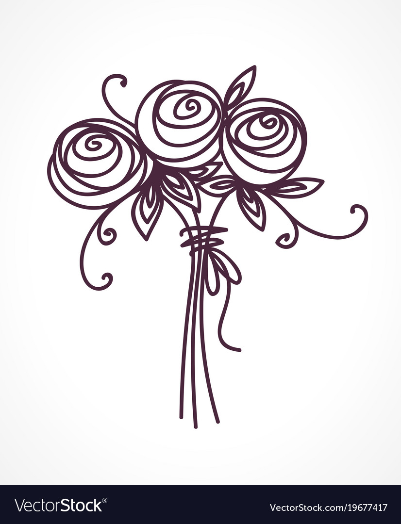 Flower bouquet stylized roses hand drawing