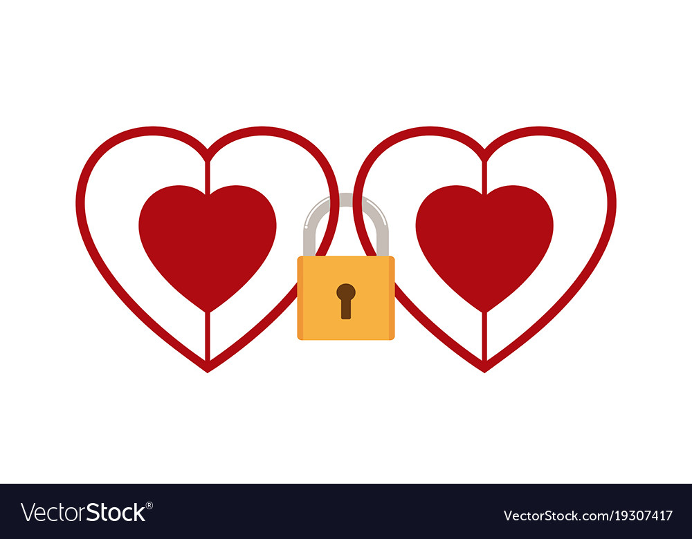 Hearts locked together with padlock Royalty Free Vector