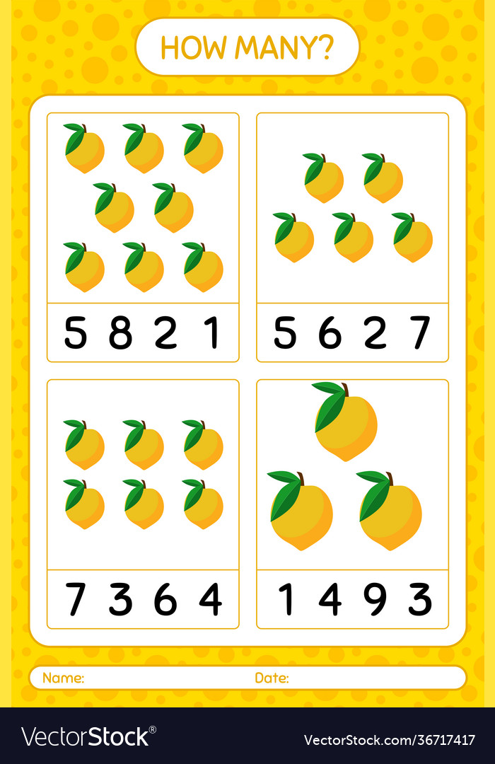 How many counting game with eggfruit worksheet vector image How many counting game with eggfruit worksheet