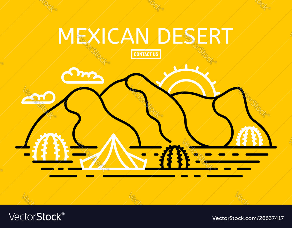 Mexican Desert Banner Outline Style Royalty Free Vector