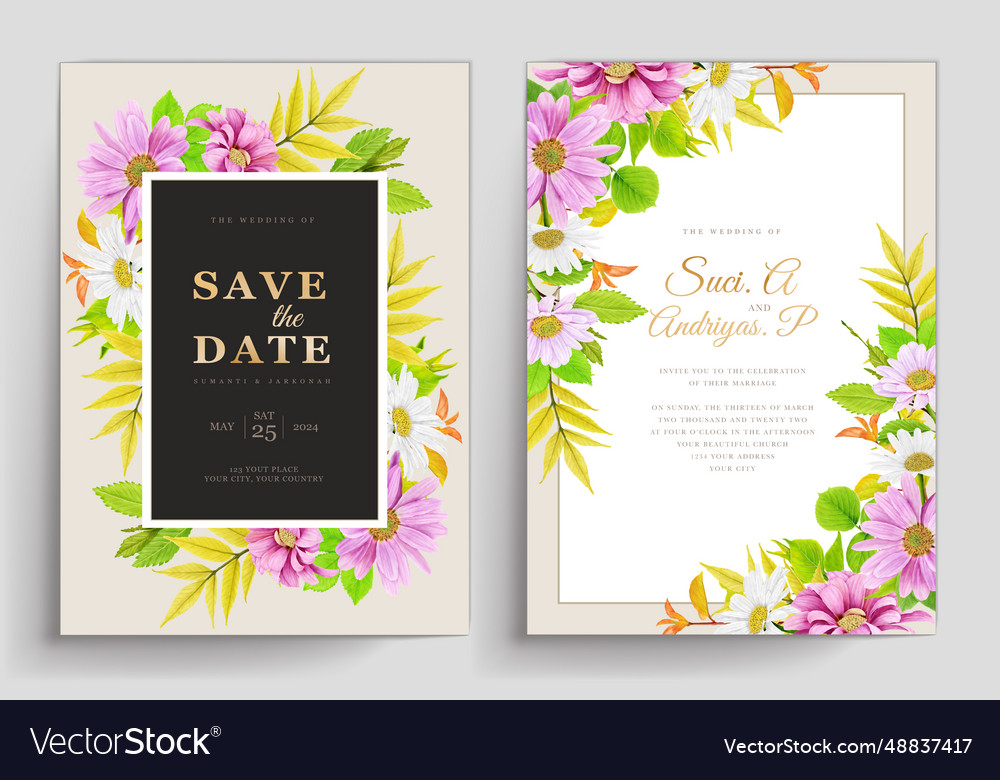 Pink hand drawn floral invitation card