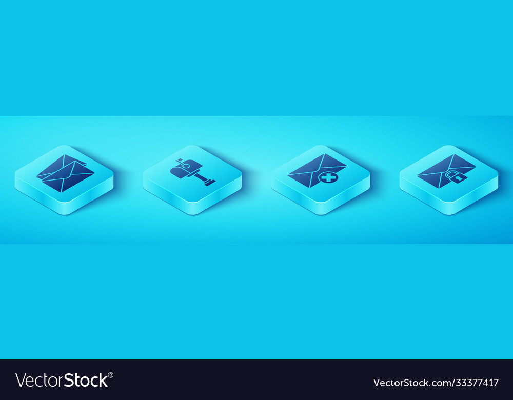 Set isometric envelope mail box message vector image Set isometric envelope mail box message