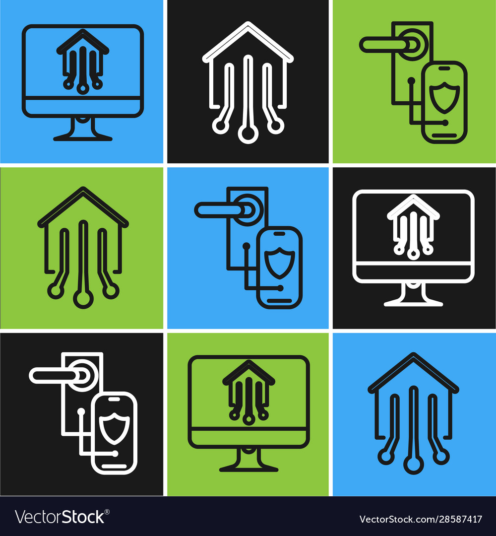 Set line computer monitor with smart home digital Vector Image Set line computer monitor with smart home digital