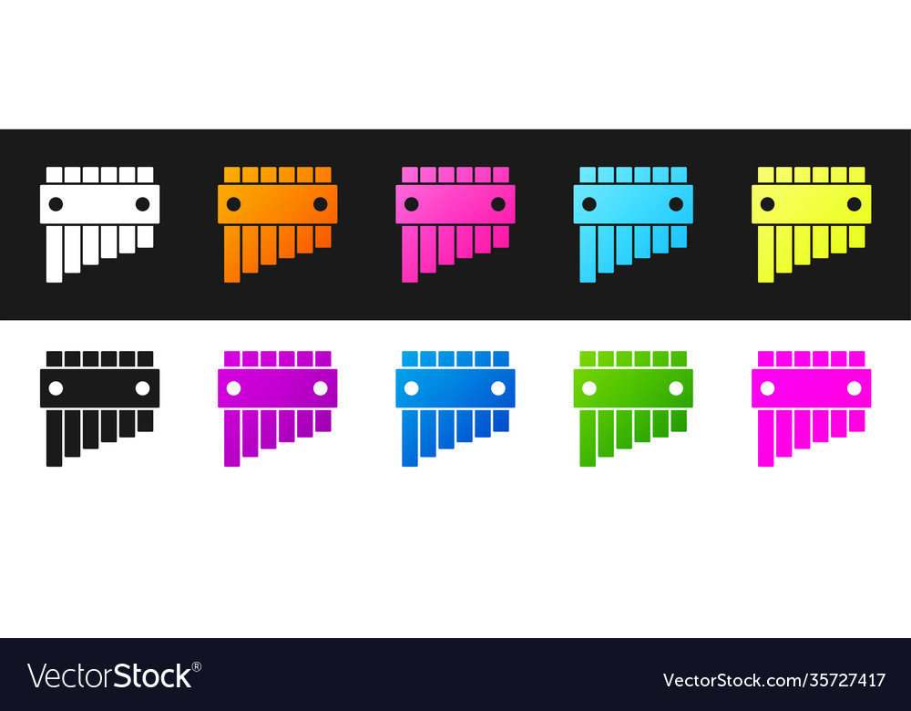 Set pan flute icon isolated on black and white