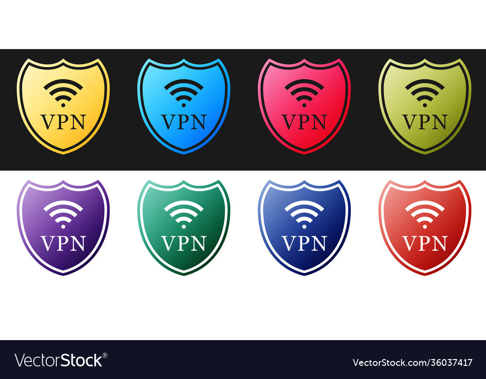 Set shield with vpn and wifi wireless internet vector image Set shield with vpn and wifi wireless internet
