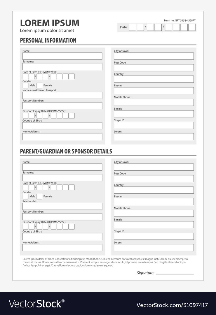 Standard clean application form document concept