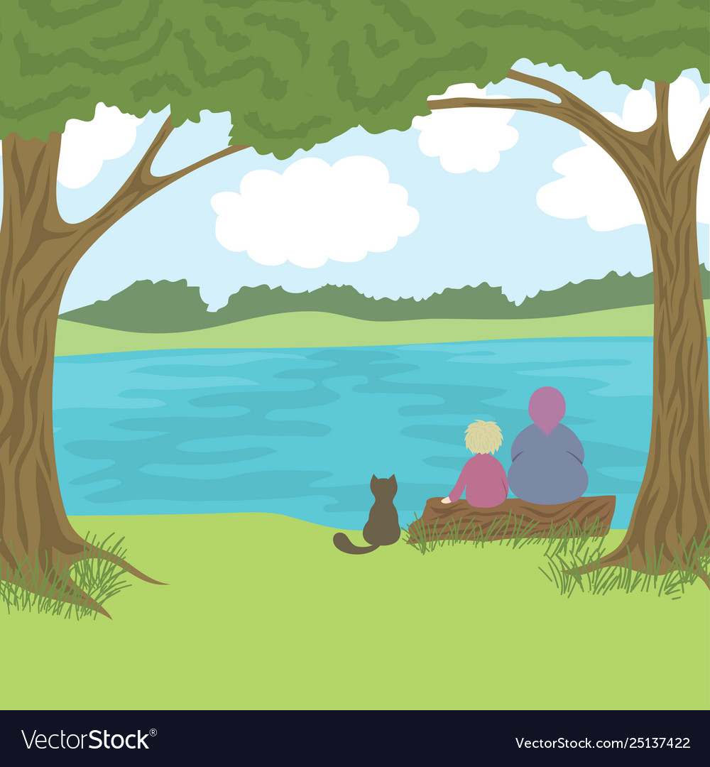 Beautiful landscape with grandmother grandson Vector Image