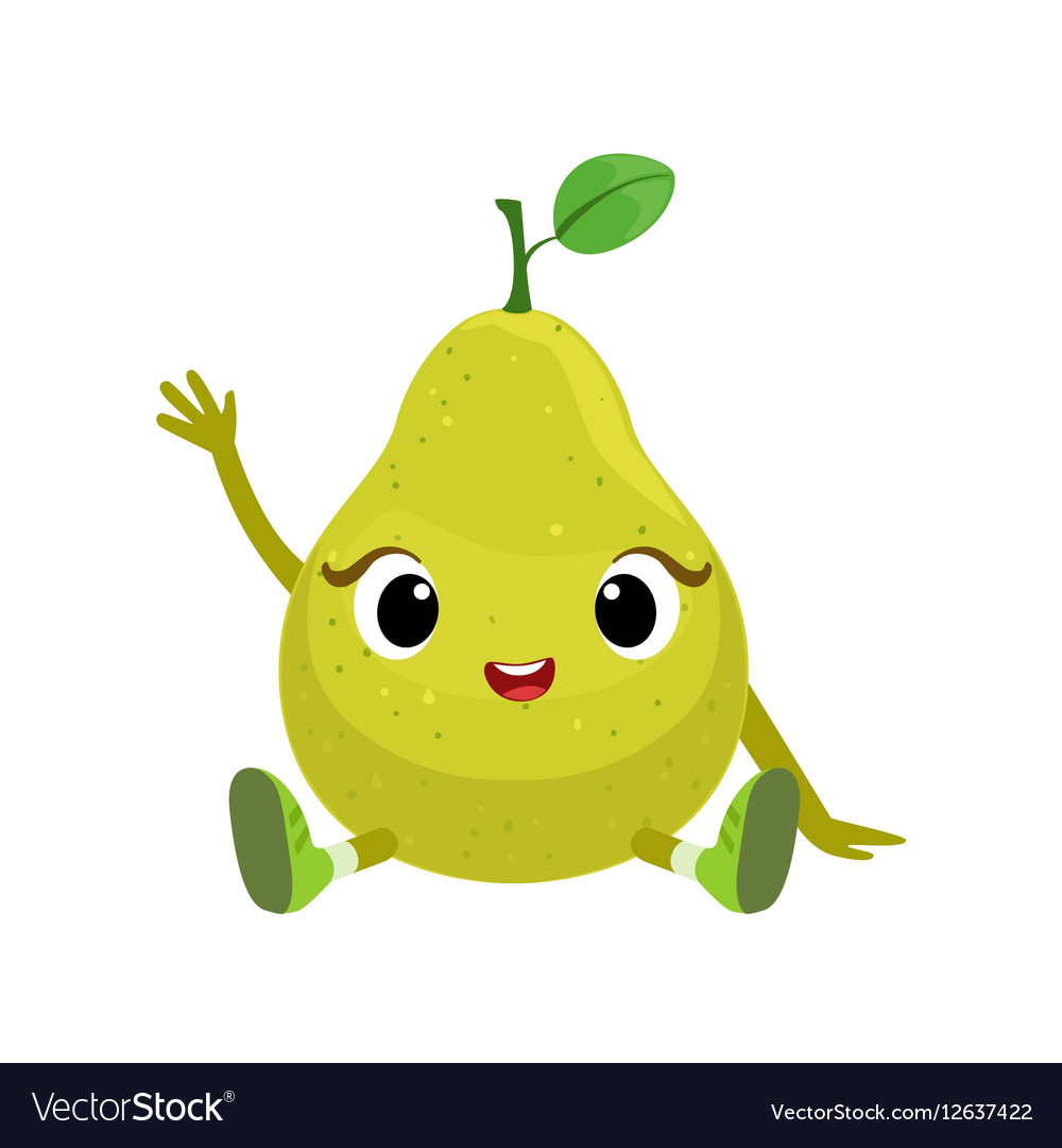 Big eyed cute girly pear character sitting emoji