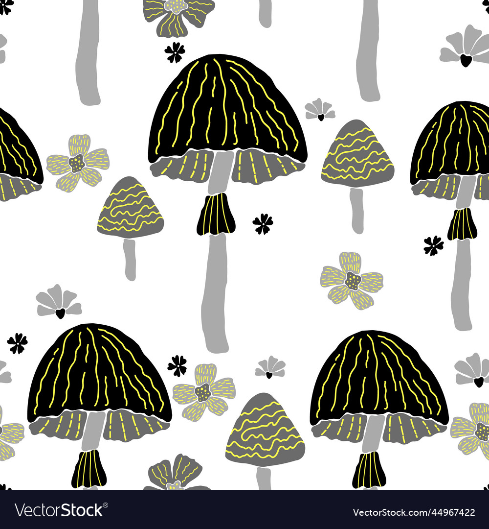 Bloom mushroom seamless pattern vector image Bloom mushroom seamless pattern