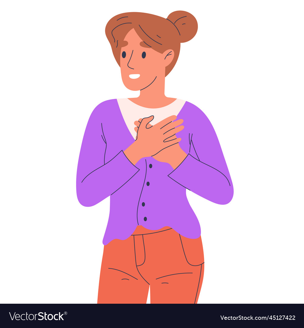 Cartoon woman with gratitude tender emotion adult Vector Image