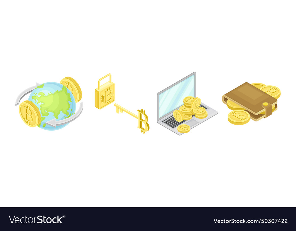 Cryptocurrency mining blockchain with bitcoin vector image Cryptocurrency mining blockchain with bitcoin