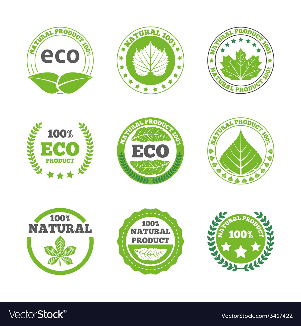 Ecological leaves labels icons set Royalty Free Vector Image