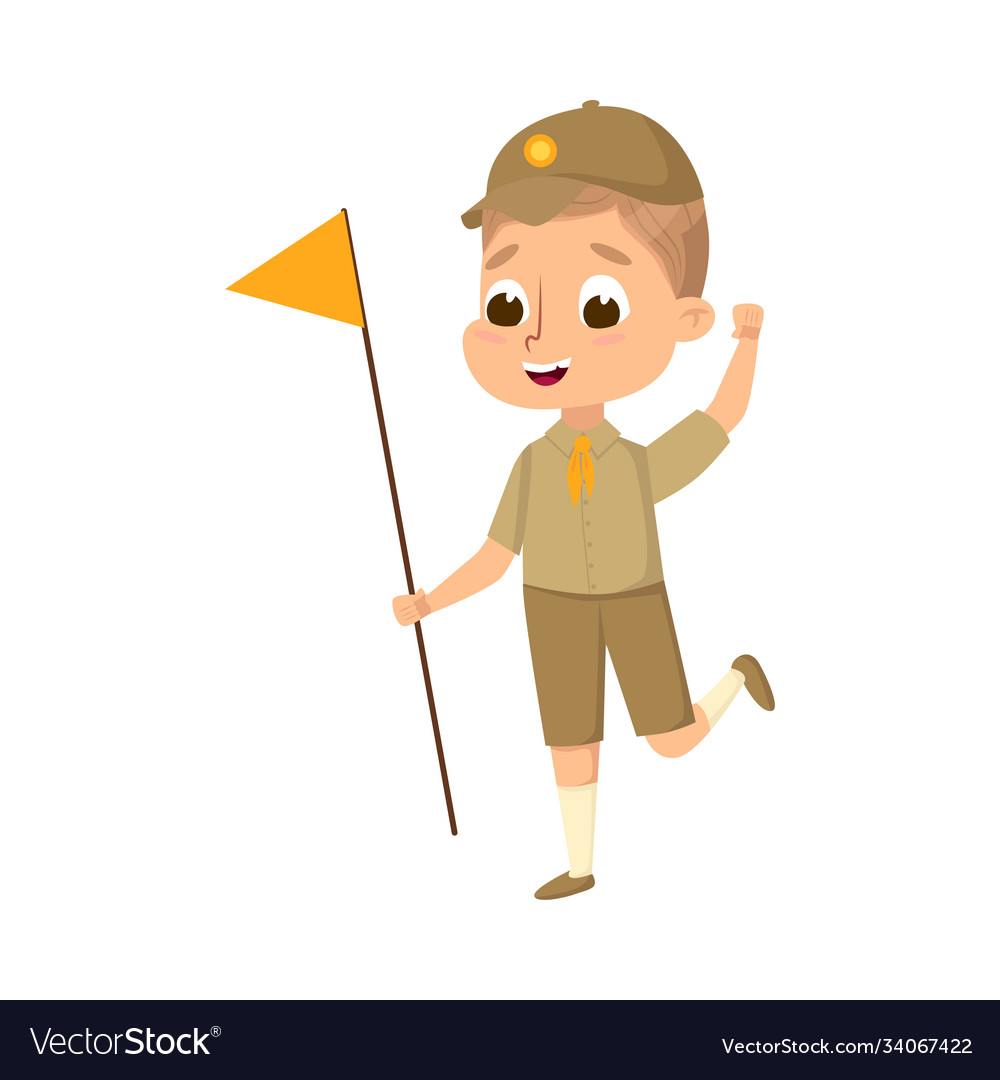 Scout boy with flag cute scouting elementary Vector Image