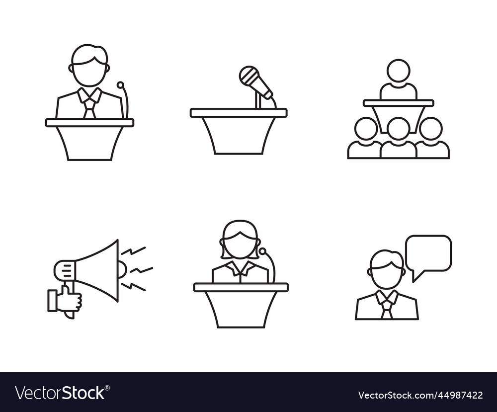 Set of public speaking icons with linear style