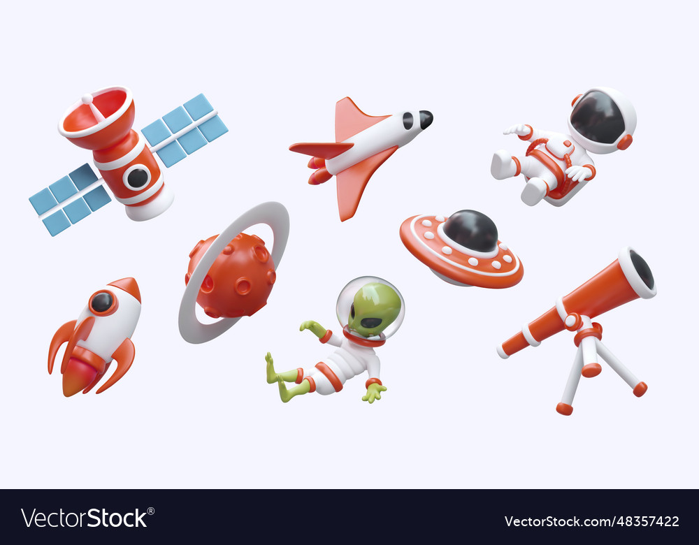 Set of realistic space objects in cartoon style Vector Image Set of realistic space objects in cartoon style