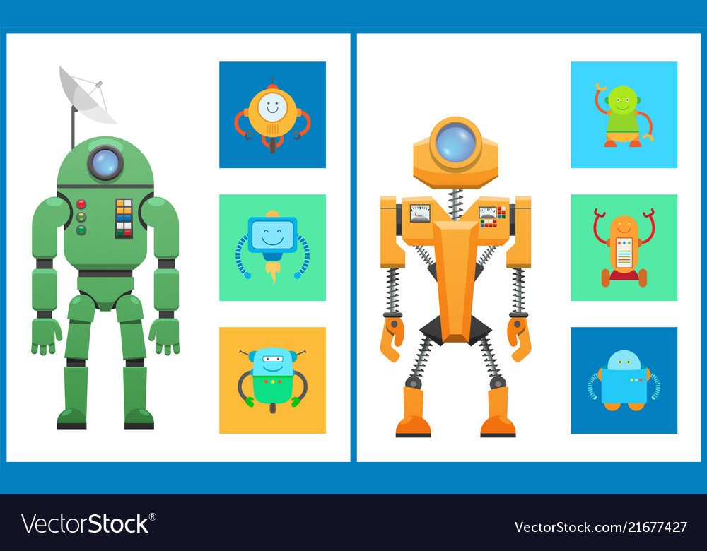 Cyber creatures robots set vector image Cyber creatures robots set