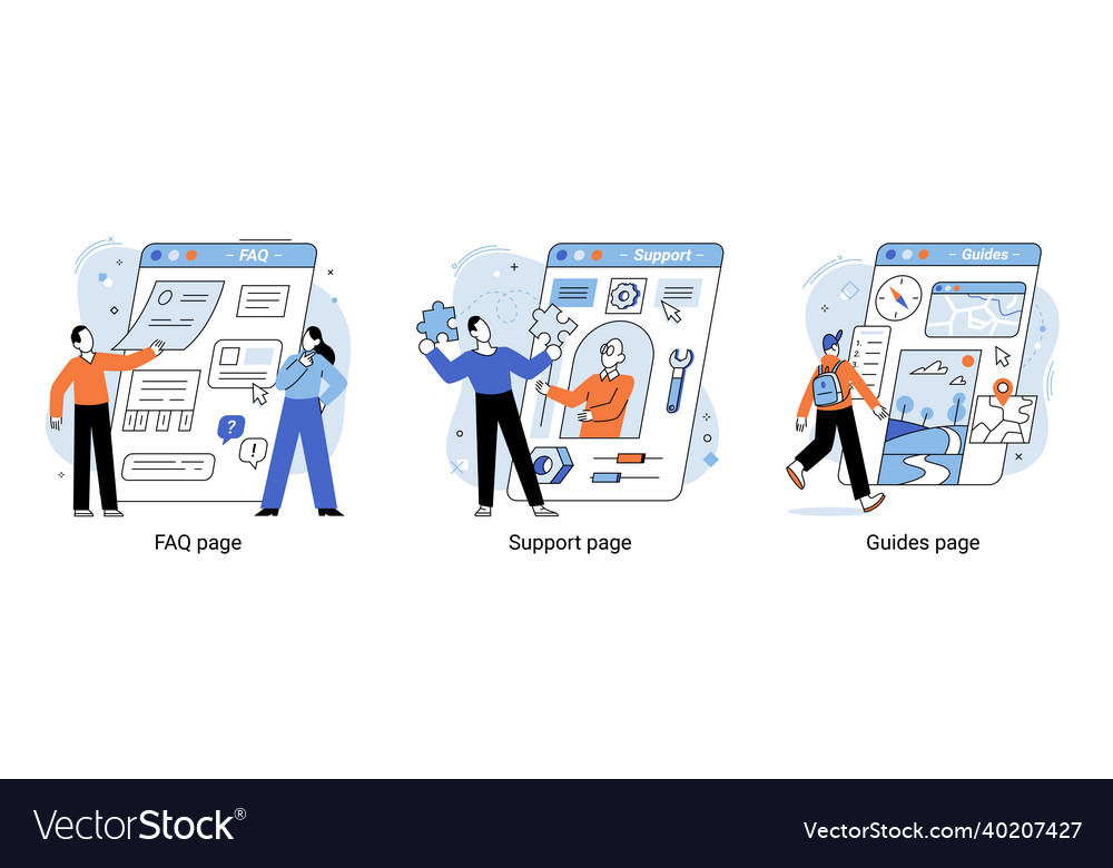 Faq website banner set support page guides vector image Faq website banner set support page guides
