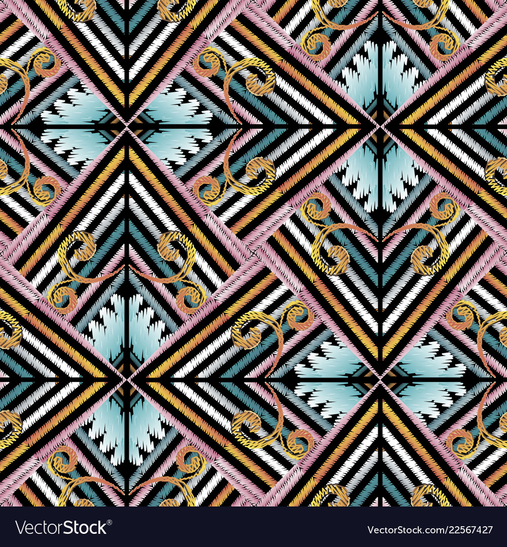 Floral striped jessecmault seamless pattern vector image