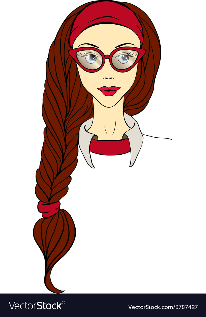 Girl In Glasses And With Long Braid Royalty Free Vector