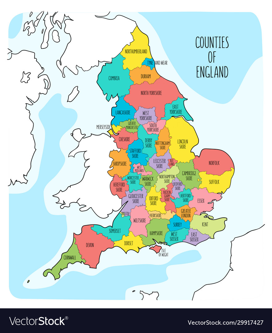 Where Is England On The Map Hand Drawn Map England With Counties Royalty Free Vector