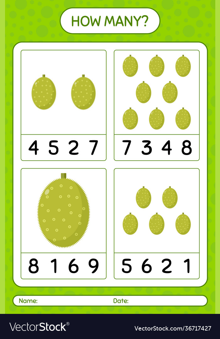 How many counting game with jackfruit worksheet Vector Image How many counting game with jackfruit worksheet
