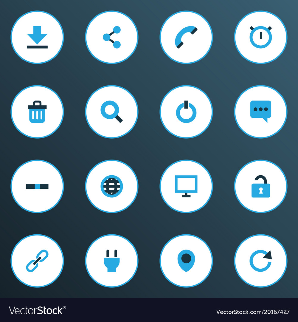 Interface icons colored set with power on down Vector Image