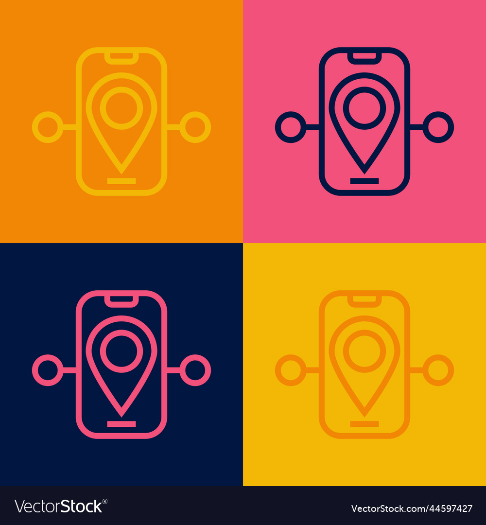 Pop art line route location icon isolated on color vector image Pop art line route location icon isolated on color
