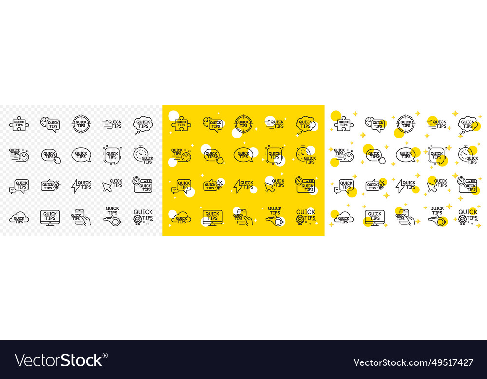 Quick tips line icons set of helpful tricks vector image Quick tips line icons set of helpful tricks