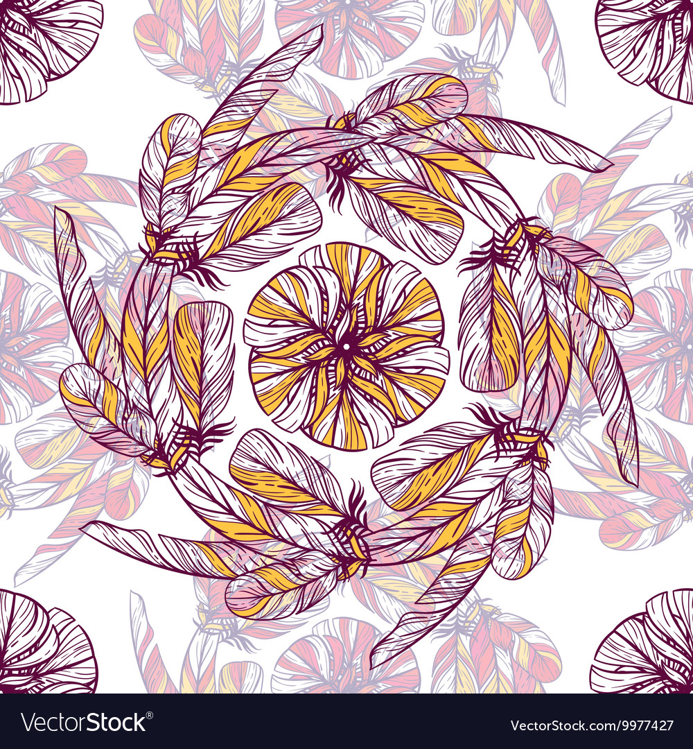 Seamless pattern in boho style round kaleidoscope