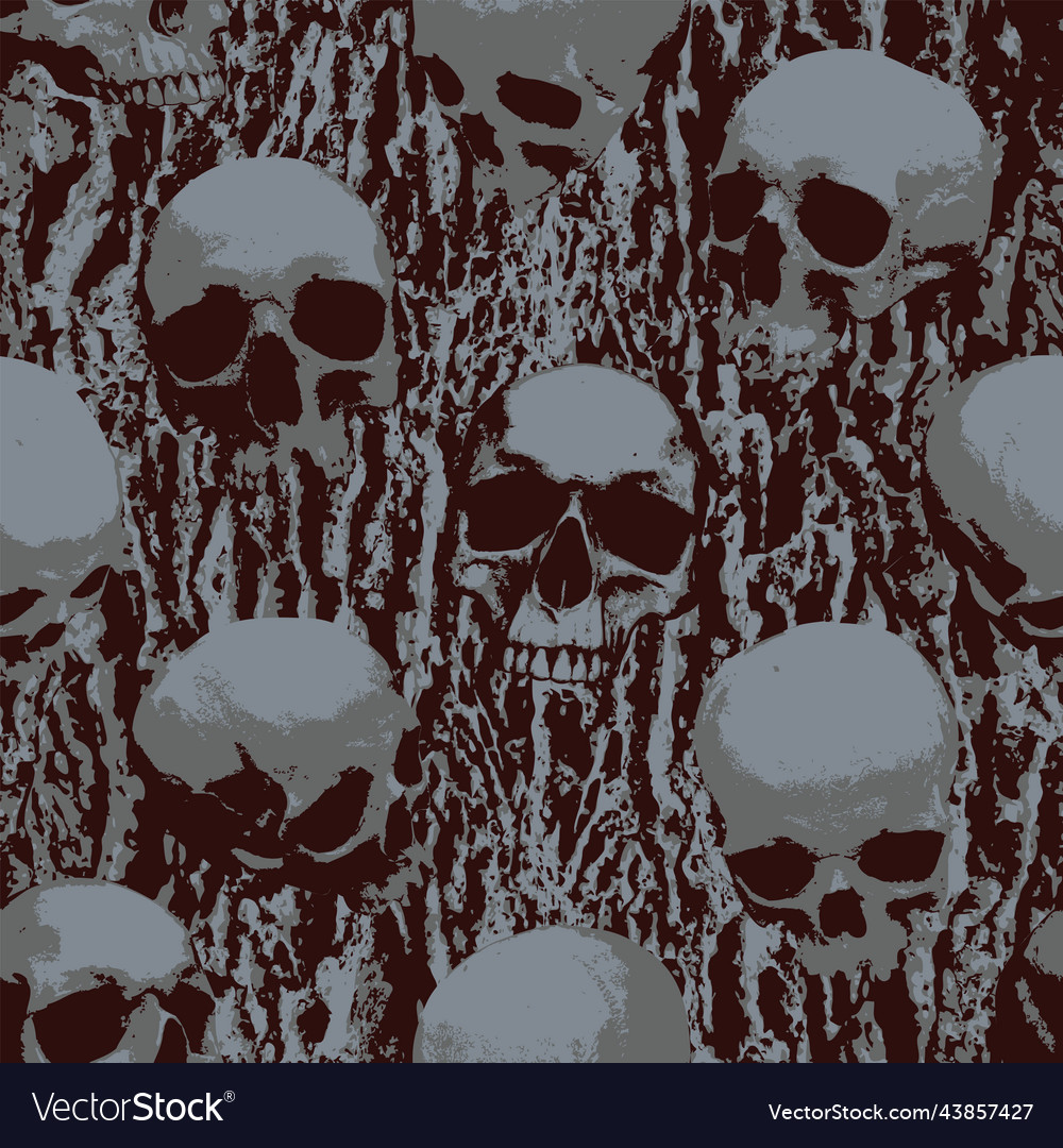 Seamless pattern with sinister human skulls vector image Seamless pattern with sinister human skulls