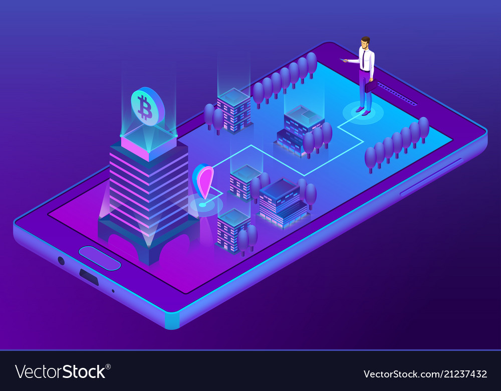 3d isometric concept with bitcoin mining