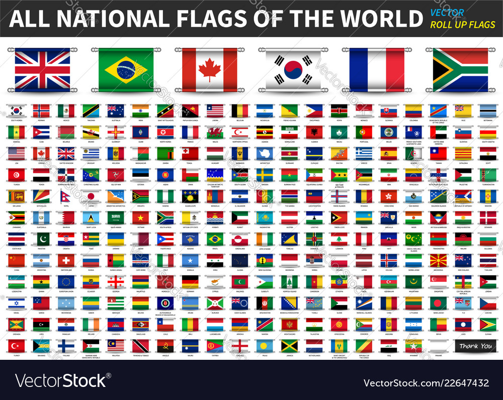 All official national flags of the world roll up Vector Image