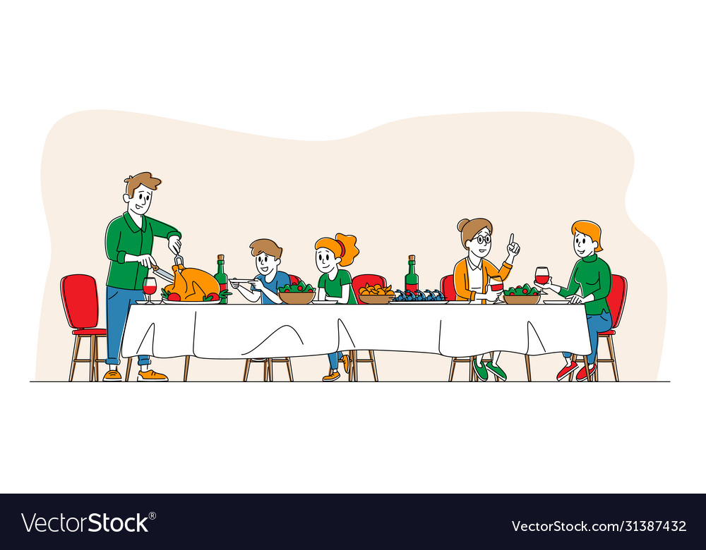 Big family feast thanksgiving celebration dinner Vector Image