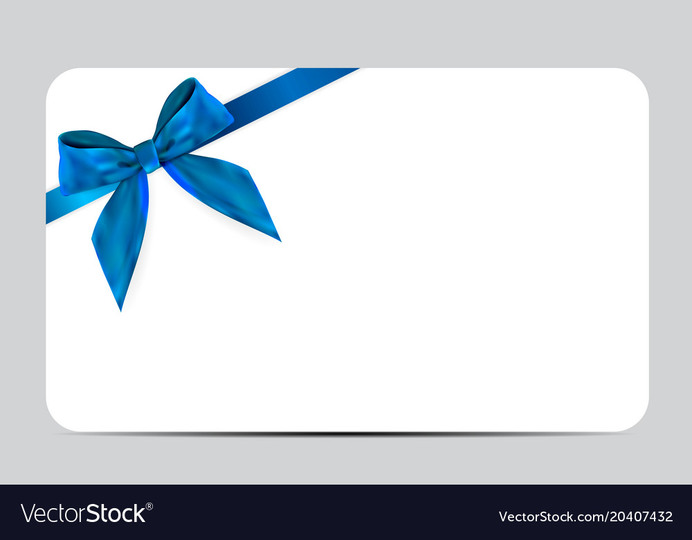 Blank gift card template with blue bow and ribbon Vector Image