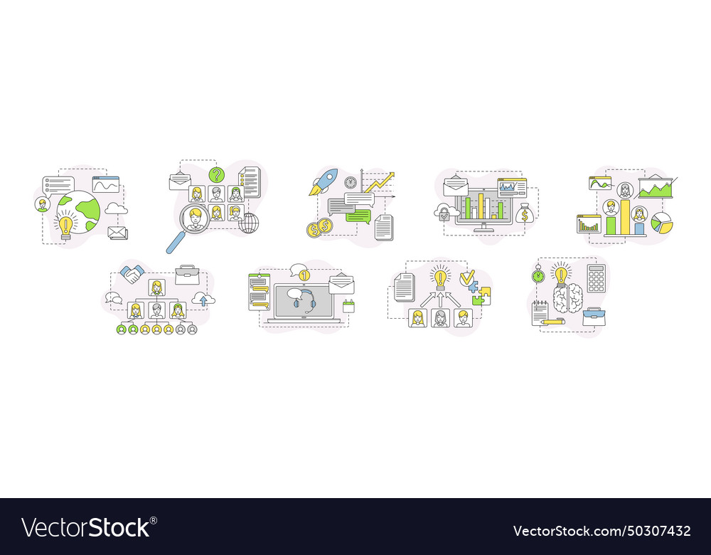 Business process and startup project linear Vector Image Business process and startup project linear