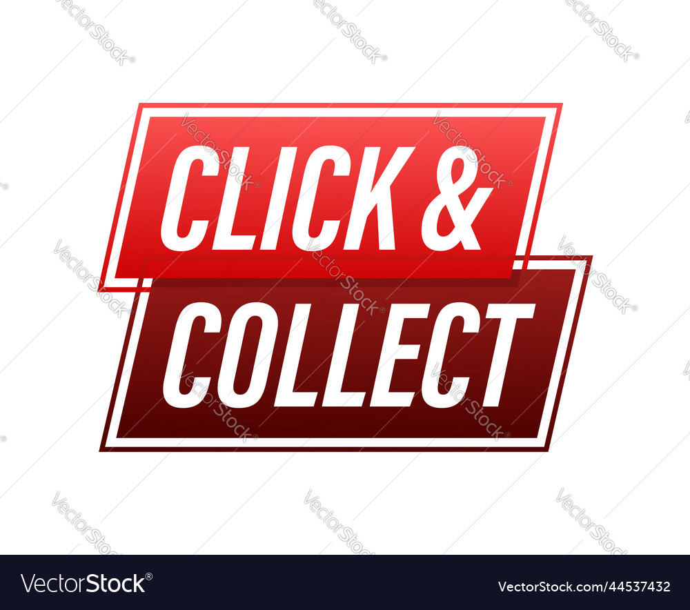 Click and collect button icon emblem label Vector Image