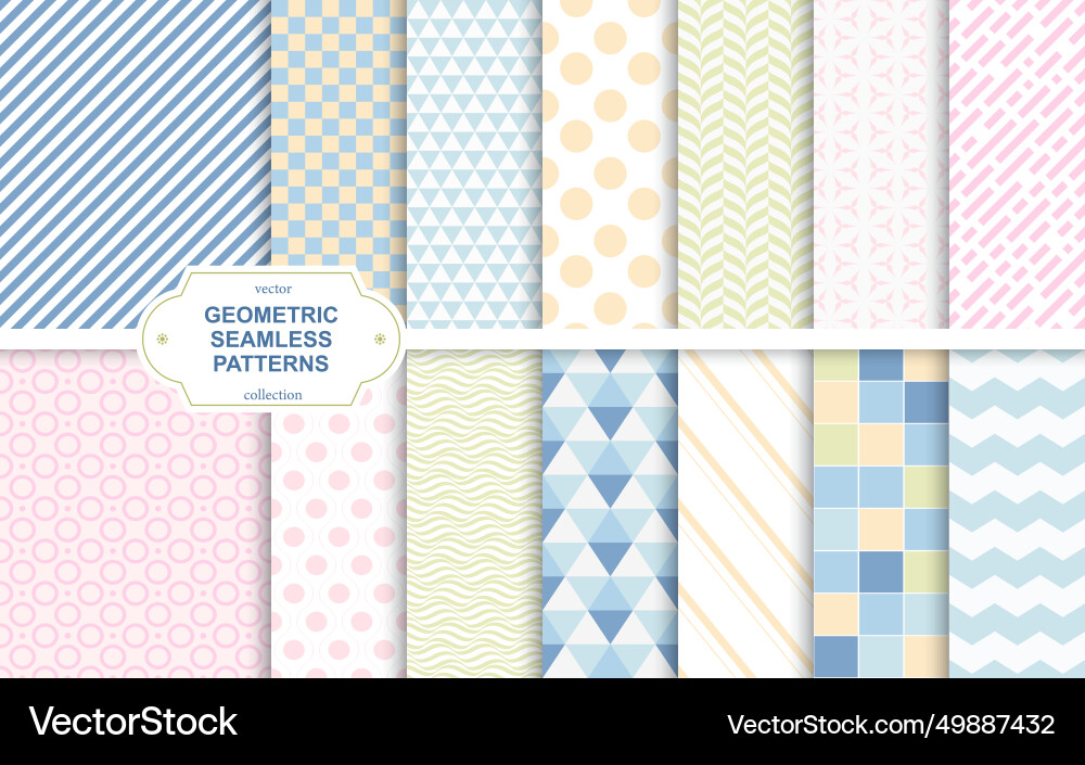 Collection of colorful seamless geometric patterns