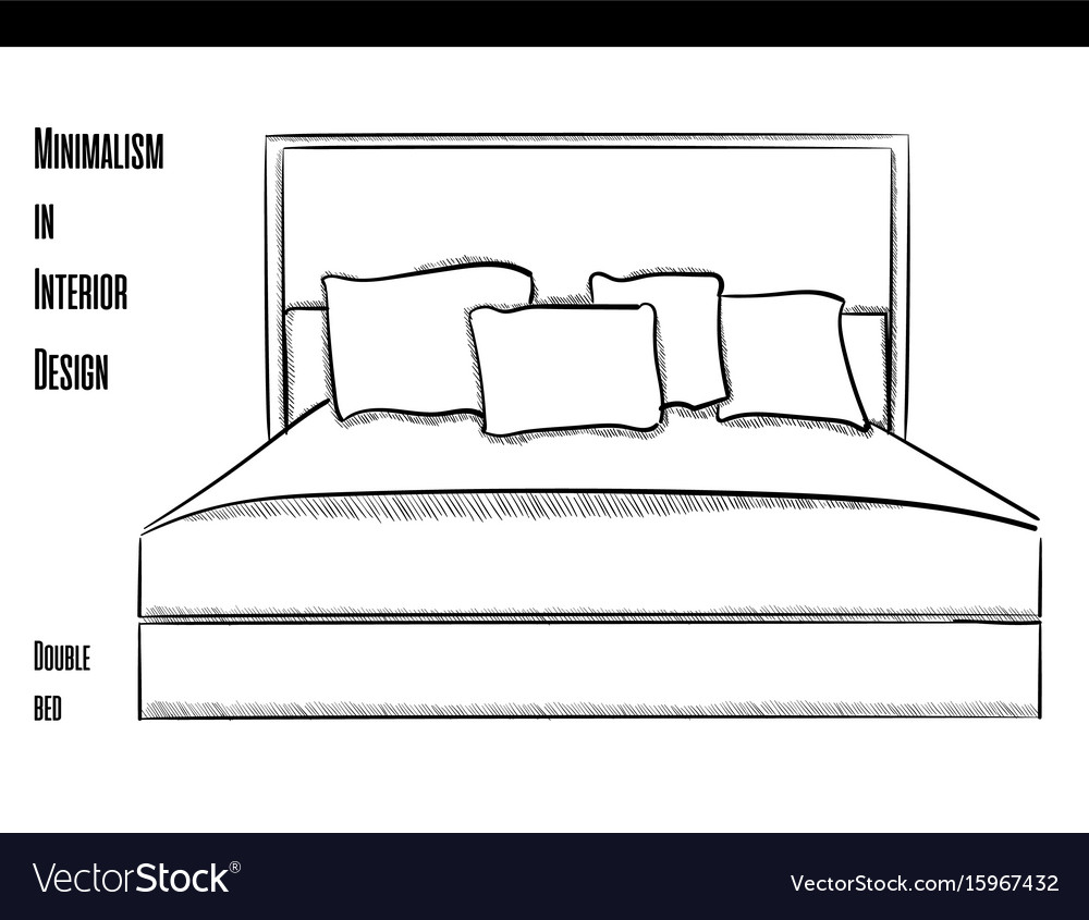 Double Bed With Pillows In A Contour On A White Vector Image