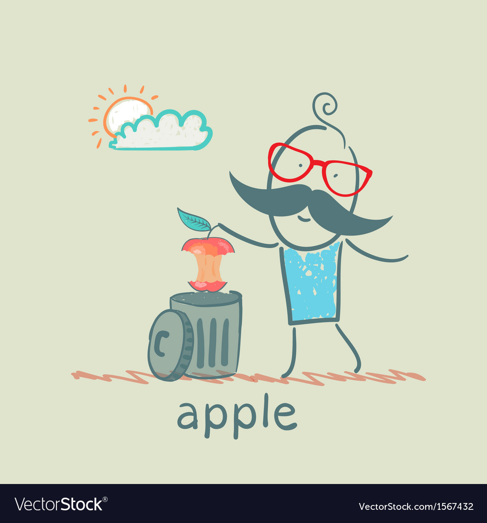 Man throws an apple to eat in the trash