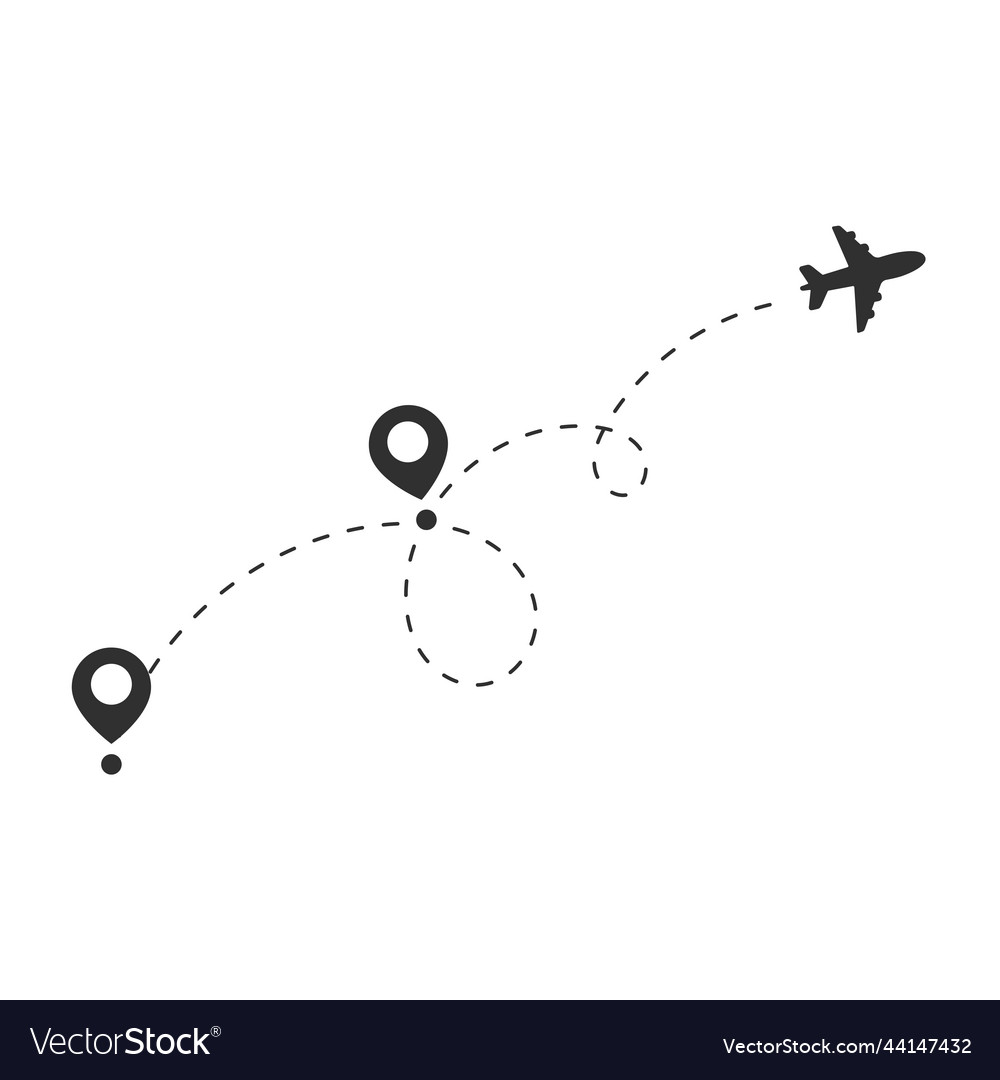 Plane travel route pin on the world map Royalty Free Vector