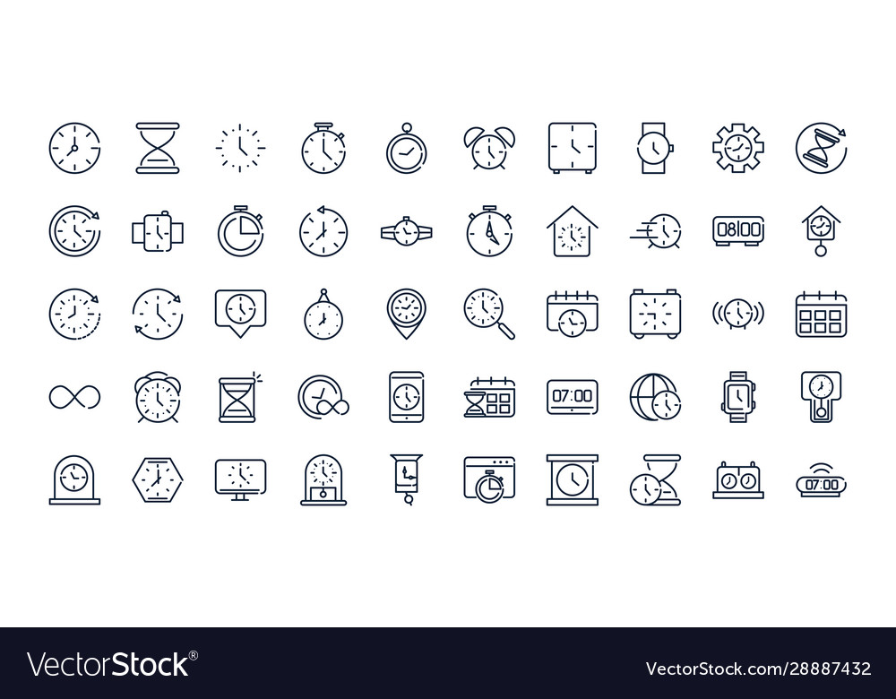 Time clock timer hour date linear design set icons
